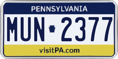 PA license plate MUN2377