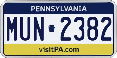 PA license plate MUN2382