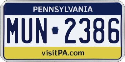 PA license plate MUN2386