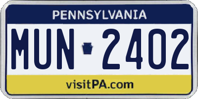 PA license plate MUN2402