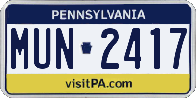 PA license plate MUN2417