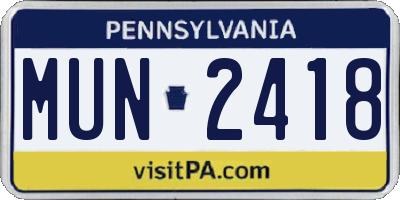 PA license plate MUN2418