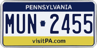 PA license plate MUN2455