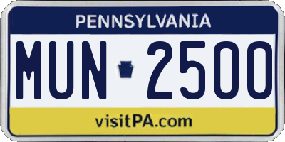 PA license plate MUN2500
