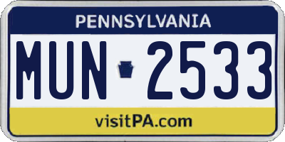 PA license plate MUN2533