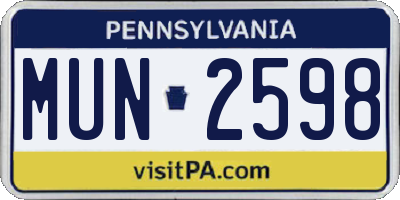 PA license plate MUN2598