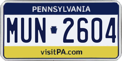 PA license plate MUN2604