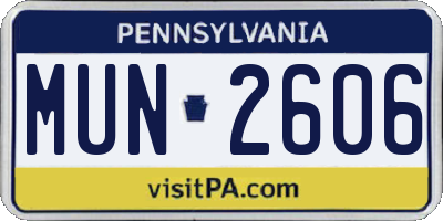 PA license plate MUN2606