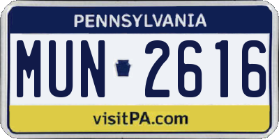 PA license plate MUN2616