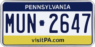 PA license plate MUN2647