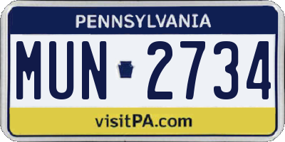 PA license plate MUN2734