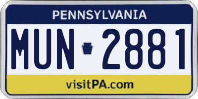 PA license plate MUN2881