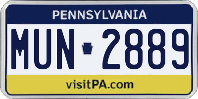 PA license plate MUN2889