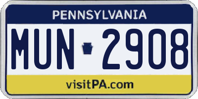 PA license plate MUN2908