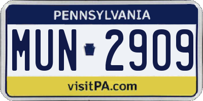 PA license plate MUN2909