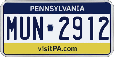 PA license plate MUN2912