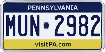 PA license plate MUN2982