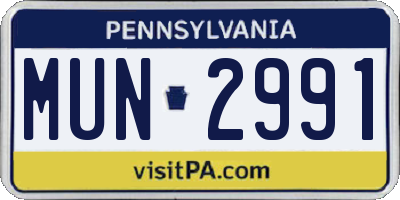 PA license plate MUN2991