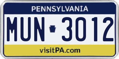 PA license plate MUN3012
