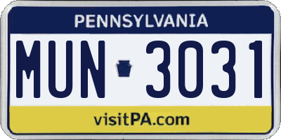PA license plate MUN3031
