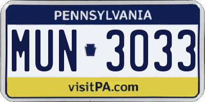 PA license plate MUN3033