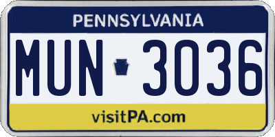 PA license plate MUN3036