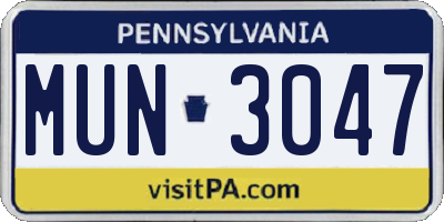 PA license plate MUN3047