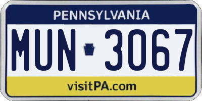 PA license plate MUN3067