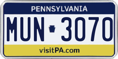 PA license plate MUN3070