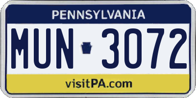 PA license plate MUN3072