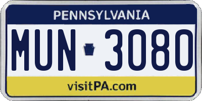 PA license plate MUN3080