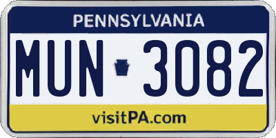 PA license plate MUN3082