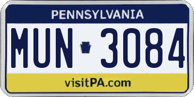 PA license plate MUN3084