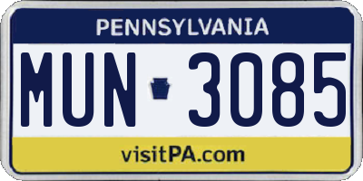 PA license plate MUN3085