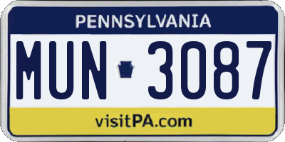 PA license plate MUN3087