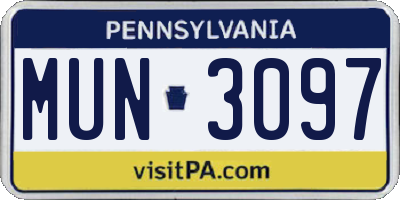 PA license plate MUN3097