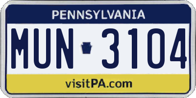 PA license plate MUN3104
