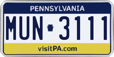 PA license plate MUN3111