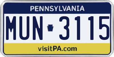 PA license plate MUN3115
