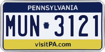 PA license plate MUN3121