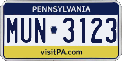 PA license plate MUN3123