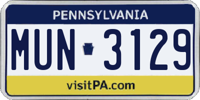 PA license plate MUN3129