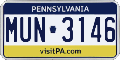 PA license plate MUN3146