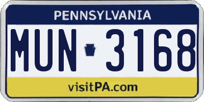 PA license plate MUN3168