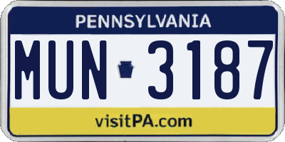 PA license plate MUN3187