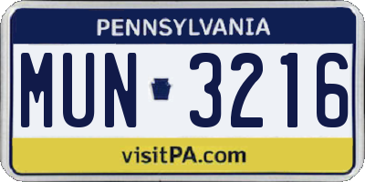 PA license plate MUN3216
