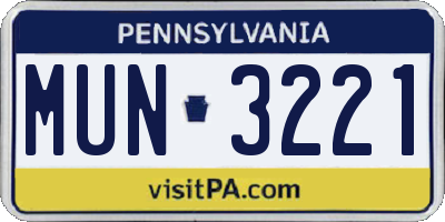 PA license plate MUN3221