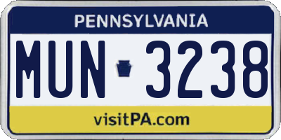 PA license plate MUN3238