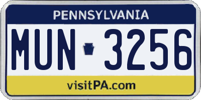 PA license plate MUN3256