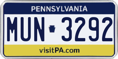 PA license plate MUN3292